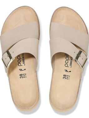 Papillio by Birkenstock Almina Taupe Nubuck Leather Sandals with Buckle